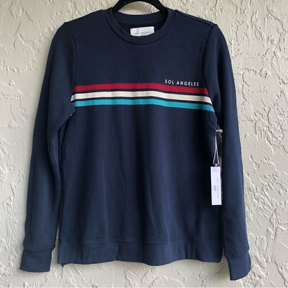 SOL ANGELES Sweatshirt Small Crew Neck Stripe Logo Soft